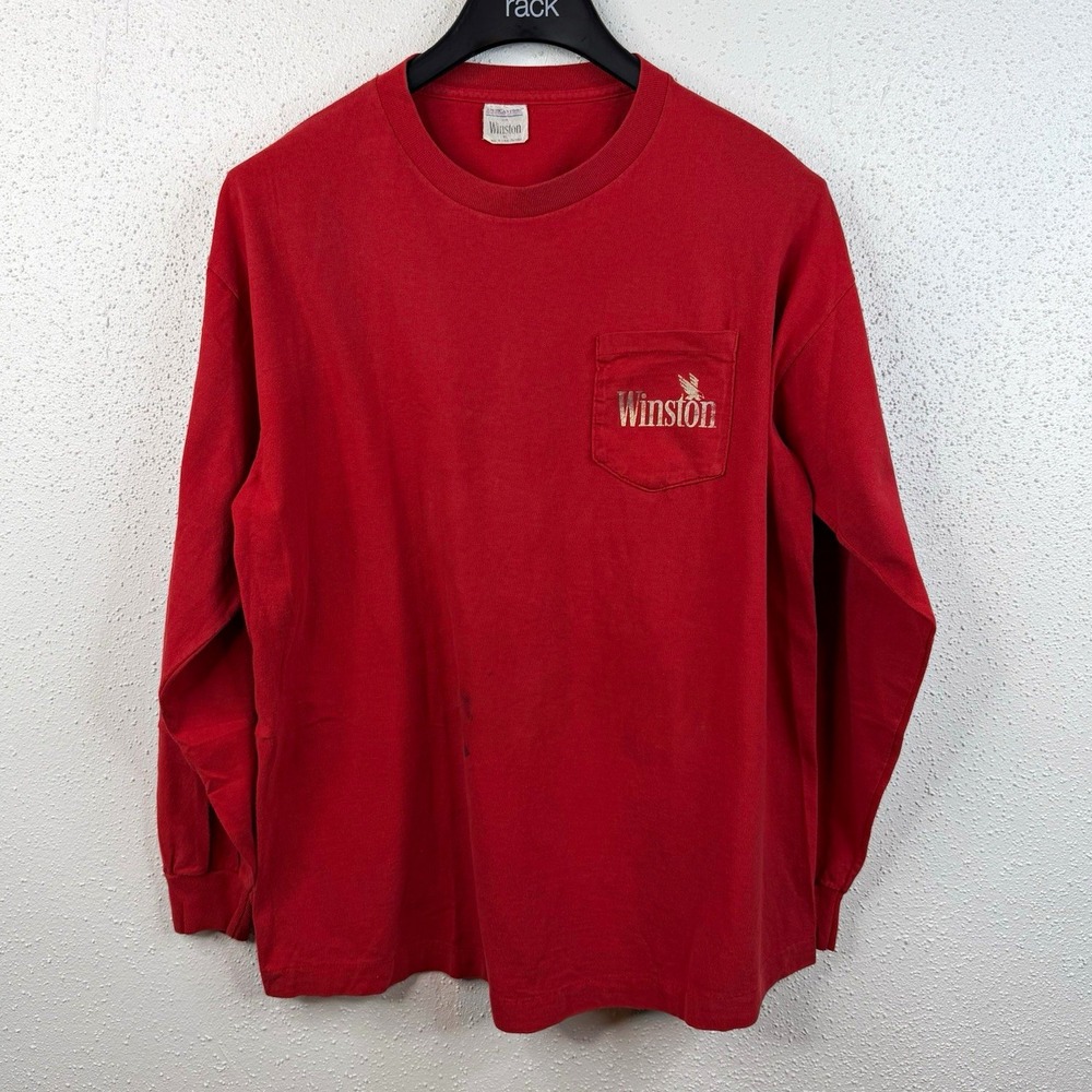 Winston 1990's Red Long Sleeve Graphic Logo T-Shirt Men's Size XL Vintage